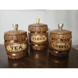 Vintage 1960s Treasure Craft Barrel Canisters Set of 3